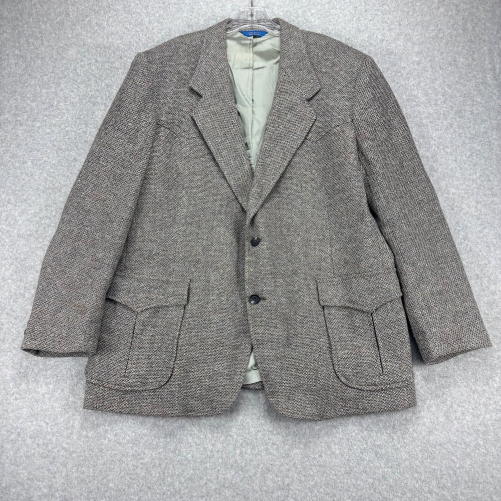 Vintage Pendleton Sport Coat Mens 48 Gray Western Tweed Wool Blazer USA Made